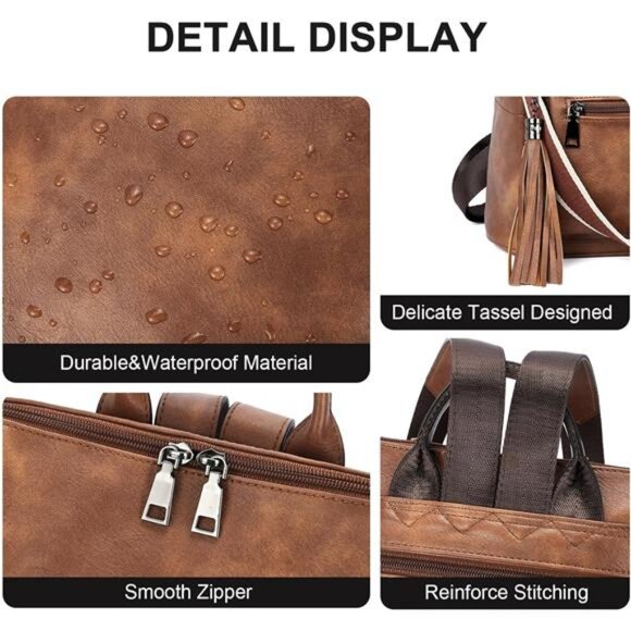 Women's Vegan Leather Backpack Purse – Large Travel Backpack - Picture 4 of 7